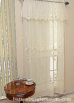 Sheer Embroidered Window Valance 18"x60". Susan #094. Pearled